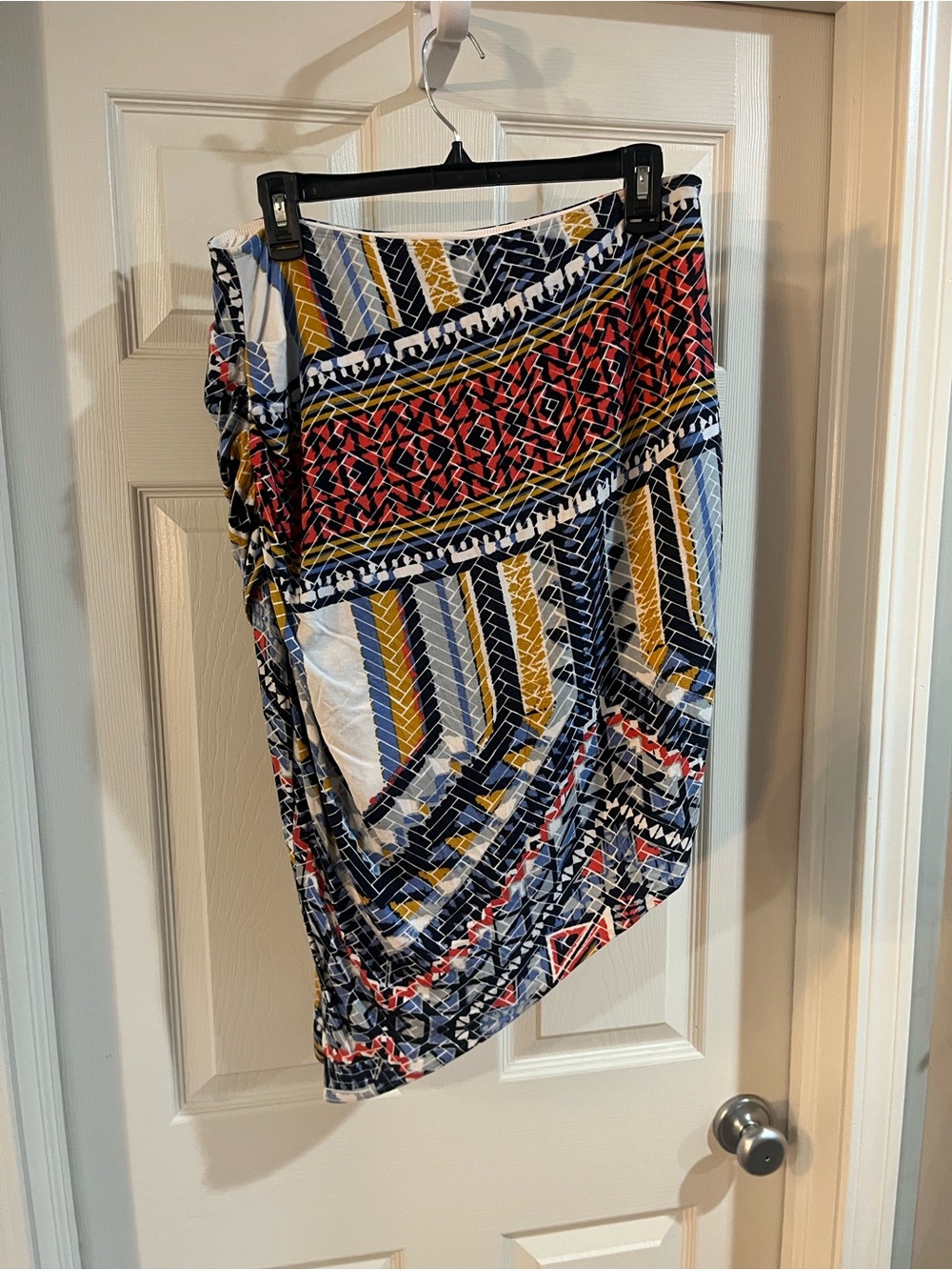 Lysse Asymmetrical Wrap Skirt in Blue, Red & Gold Print